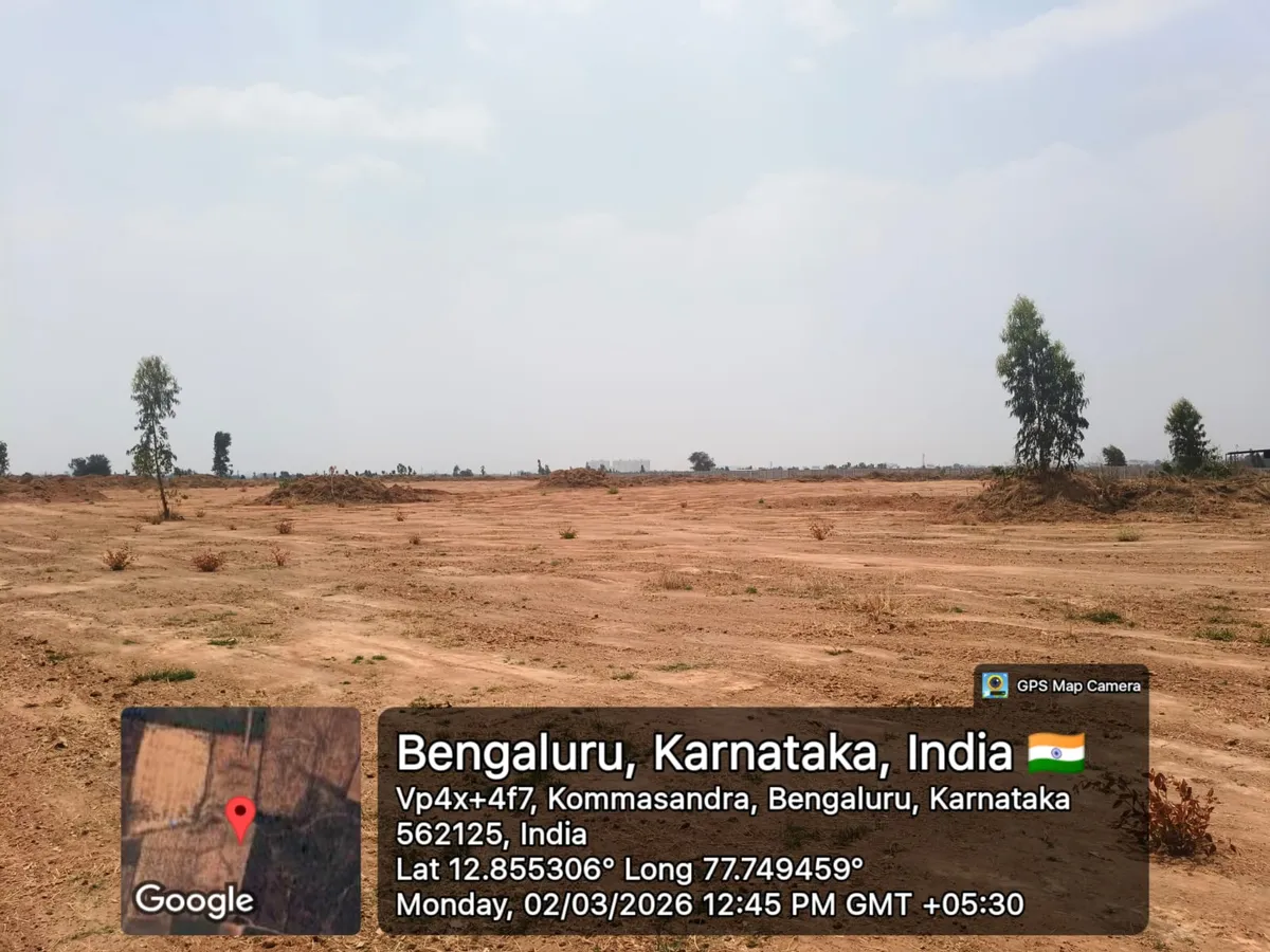 Godrej Regent Park wide expanse of cleared and levelled project land under open sky, Kada Agrahara, Sarjapur — March 2026 (Karnataka RERA filing)